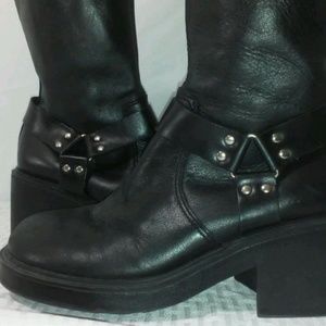 Vintage Esprit Black Leather Biker Harness Boots